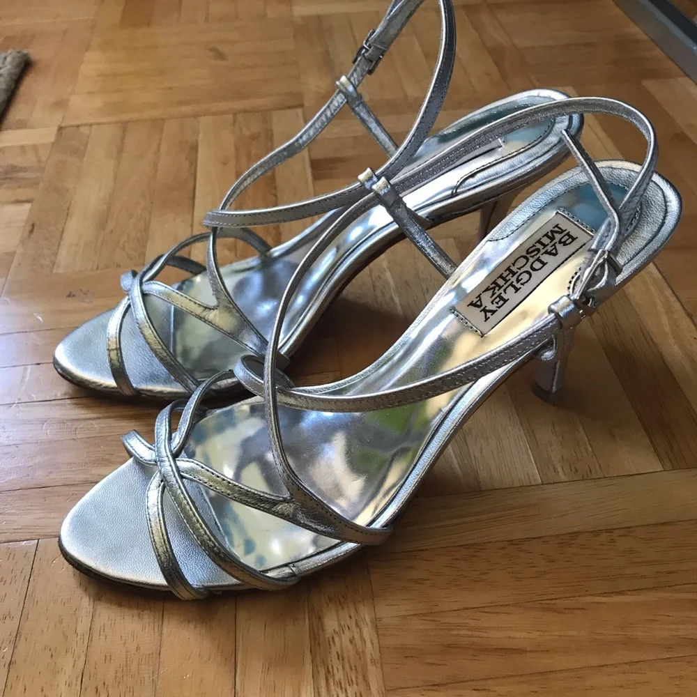 Badgley Mischka Silver Dress Sandals Heels Ava II - Picture 5 of 6